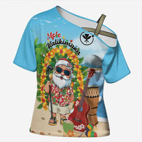 Personalized Hawaii Golf Christmas Cross Shoulder Shirt Mele Kalikimaka Funny Golfer Santa LT01 Female Blue - Polynesian Pride