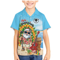 Personalized Hawaii Golf Christmas Family Matching Mermaid Dress and Hawaiian Shirt Mele Kalikimaka Funny Golfer Santa LT01 Son's Shirt Blue - Polynesian Pride