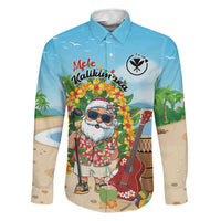 Personalized Hawaii Golf Christmas Family Matching Off Shoulder Maxi Dress and Hawaiian Shirt Mele Kalikimaka Funny Golfer Santa LT01 Dad's Shirt - Long Sleeve Blue - Polynesian Pride