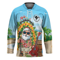 Personalized Hawaii Golf Christmas Hockey Jersey Mele Kalikimaka Funny Golfer Santa LT01 Unisex Blue - Polynesian Pride