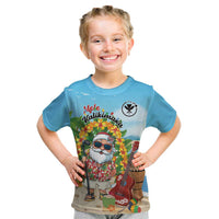 Personalized Hawaii Golf Christmas Kid T Shirt Mele Kalikimaka Funny Golfer Santa LT01 Blue - Polynesian Pride