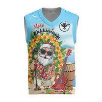 Personalized Hawaii Golf Christmas Knitted V-Neck Vest Mele Kalikimaka Funny Golfer Santa LT01 Blue - Polynesian Pride