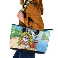 Hawaii Golf Christmas Leather Tote Bag Mele Kalikimaka Funny Golfer Santa LT01 Blue - Polynesian Pride