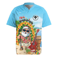 Personalized Hawaii Golf Christmas Rugby Jersey Mele Kalikimaka Funny Golfer Santa LT01 Blue - Polynesian Pride