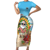 Personalized Hawaii Golf Christmas Short Sleeve Bodycon Dress Mele Kalikimaka Funny Golfer Santa LT01 Long Dress Blue - Polynesian Pride