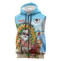 Personalized Hawaii Golf Christmas Sleeveless Zip Hoodie Mele Kalikimaka Funny Golfer Santa LT01 Blue - Polynesian Pride