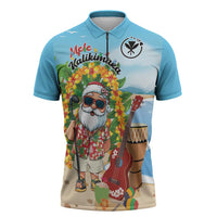 Personalized Hawaii Golf Christmas Zipper Polo Shirt Mele Kalikimaka Funny Golfer Santa LT01 Blue - Polynesian Pride