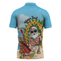 Personalized Hawaii Golf Christmas Zipper Polo Shirt Mele Kalikimaka Funny Golfer Santa LT01 - Polynesian Pride