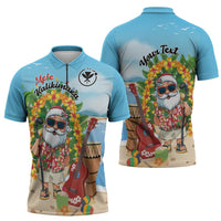 Personalized Hawaii Golf Christmas Zipper Polo Shirt Mele Kalikimaka Funny Golfer Santa LT01 - Polynesian Pride