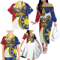 Personalized Philippines Family Matching Off The Shoulder Long Sleeve Dress and Hawaiian Shirt Filipino Araw ng Kalayaan