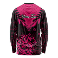 Personalised Aotearoa Long Sleeve Shirt Maori Kiwi Pink Fern LT01 - Polynesian Pride