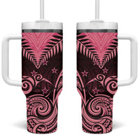 Aotearoa Tumbler With Handle Maori Kiwi Pink Fern LT01 One Size: 40 oz Pink - Polynesian Pride