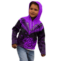 Personalised Aotearoa Kid Hoodie Maori Kiwi Purple Fern LT01 - Polynesian Pride