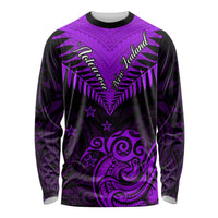 Personalised Aotearoa Long Sleeve Shirt Maori Kiwi Purple Fern LT01 Unisex Purple - Polynesian Pride