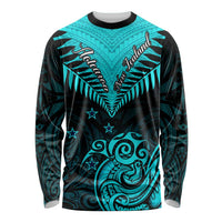 Personalised Aotearoa Long Sleeve Shirt Maori Kiwi Turquoise Fern LT01 Unisex Turquoise - Polynesian Pride