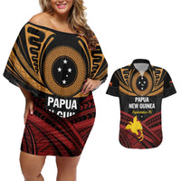 Papua New Guinea Bird of Paradise Couples Matching Off Shoulder Short Dress and Hawaiian Shirt 16 September 1975 Independence Day Anniversary