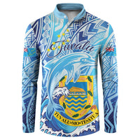 Tuvalu mo te Atua Button Sweatshirt Tuvalu Dolphin Polynesian Pattern LT01 Blue - Polynesian Pride