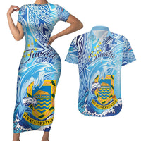 Tuvalu mo te Atua Couples Matching Short Sleeve Bodycon Dress and Hawaiian Shirt Tuvalu Dolphin Polynesian Pattern LT01 Blue - Polynesian Pride