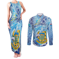 Tuvalu mo te Atua Couples Matching Tank Maxi Dress and Long Sleeve Button Shirt Tuvalu Dolphin Polynesian Pattern LT01 Blue - Polynesian Pride