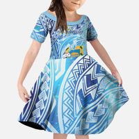 Tuvalu mo te Atua Family Matching Off Shoulder Maxi Dress and Hawaiian Shirt Tuvalu Dolphin Polynesian Pattern LT01 Daughter's Dress Blue - Polynesian Pride