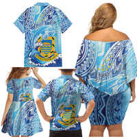 Tuvalu mo te Atua Family Matching Off Shoulder Short Dress and Hawaiian Shirt Tuvalu Dolphin Polynesian Pattern LT01 - Polynesian Pride