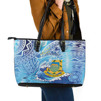 Tuvalu mo te Atua Leather Tote Bag Tuvalu Dolphin Polynesian Pattern LT01 - Polynesian Pride