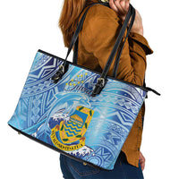 Tuvalu mo te Atua Leather Tote Bag Tuvalu Dolphin Polynesian Pattern LT01 - Polynesian Pride