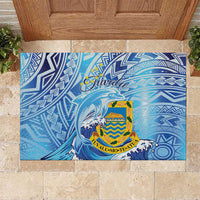 Tuvalu mo te Atua Rubber Doormat Tuvalu Dolphin Polynesian Pattern LT01 Blue - Polynesian Pride