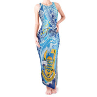 Tuvalu mo te Atua Tank Maxi Dress Tuvalu Dolphin Polynesian Pattern LT01 Women Blue - Polynesian Pride