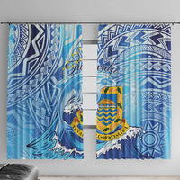 Tuvalu mo te Atua Window Curtain Tuvalu Dolphin Polynesian Pattern LT01 With Hooks Blue - Polynesian Pride