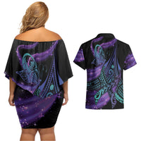In September We Wear Teal And Purple Couples Matching Off Shoulder Short Dress and Hawaiian Shirt Magic Ribbon Semicolon