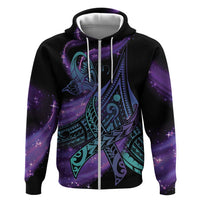 In September We Wear Teal And Purple Hoodie Magic Ribbon Semicolon LT01 Zip Hoodie Purple - Polynesian Pride