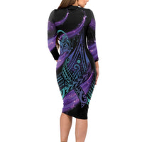 In September We Wear Teal And Purple Long Sleeve Bodycon Dress Magic Ribbon Semicolon