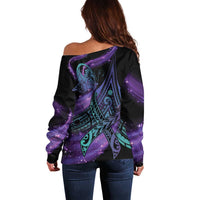 In September We Wear Teal And Purple Off Shoulder Sweater Magic Ribbon Semicolon