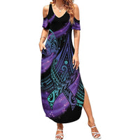 In September We Wear Teal And Purple Summer Maxi Dress Magic Ribbon Semicolon LT01 Women Purple - Polynesian Pride