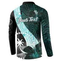 Chuuk Constitution Day Button Sweatshirt Hibiscus Turquoise Pattern