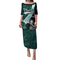 Chuuk Constitution Day Family Matching Puletasi and Hawaiian Shirt Hibiscus Turquoise Pattern