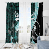 Chuuk Constitution Day Window Curtain Hibiscus Turquoise Pattern
