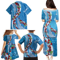 Fiji Tagimaucia Floral Family Matching Puletasi and Hawaiian Shirt Tapa Pattern