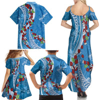 Fiji Tagimaucia Floral Family Matching Summer Maxi Dress and Hawaiian Shirt Tapa Pattern