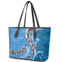 Fiji Tagimaucia Floral Leather Tote Bag Tapa Pattern