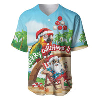 Personalized Hawaii Santa Parrot Christmas Baseball Jersey Summer Vibe LT01 Blue - Polynesian Pride