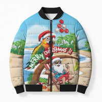 Personalized Hawaii Santa Parrot Christmas Bomber Puffer Jacket Summer Vibe - Polynesian Pride