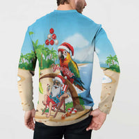 Personalized Hawaii Santa Parrot Christmas Button Sweatshirt Summer Vibe - Polynesian Pride