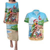 Personalized Hawaii Santa Parrot Christmas Couples Matching Puletasi and Hawaiian Shirt Summer Vibe LT01 Blue - Polynesian Pride