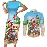 Personalized Hawaii Santa Parrot Christmas Couples Matching Short Sleeve Bodycon Dress and Long Sleeve Button Shirt Summer Vibe - Polynesian Pride