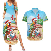 Personalized Hawaii Santa Parrot Christmas Couples Matching Summer Maxi Dress and Hawaiian Shirt Summer Vibe LT01 Blue - Polynesian Pride