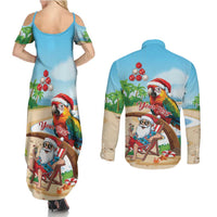 Personalized Hawaii Santa Parrot Christmas Couples Matching Summer Maxi Dress and Long Sleeve Button Shirt Summer Vibe LT01 - Polynesian Pride