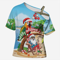 Personalized Hawaii Santa Parrot Christmas Cross Shoulder Shirt Summer Vibe LT01 Female Blue - Polynesian Pride