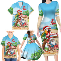Personalized Hawaii Santa Parrot Christmas Family Matching Long Sleeve Bodycon Dress and Hawaiian Shirt Summer Vibe - Polynesian Pride